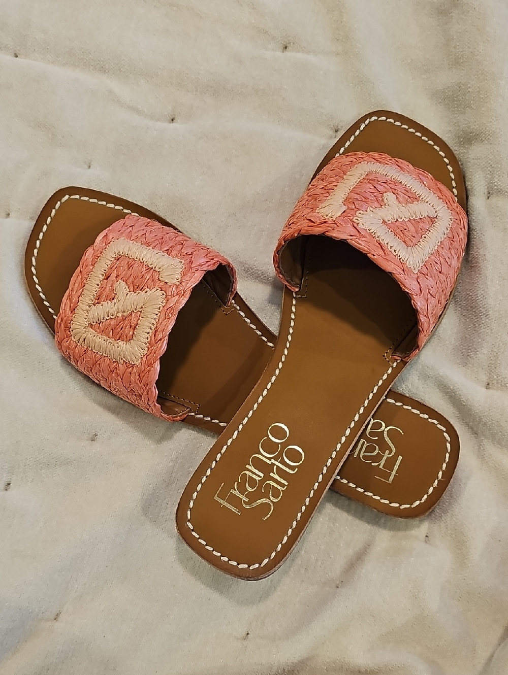 Franco Sarto Coral Pink Braided Slide Sandals